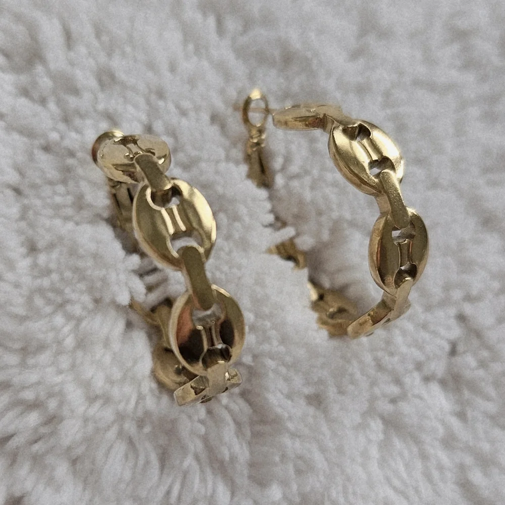Gold Hoop Stainless Steel Coffee Bean Shape Earrings NWOT